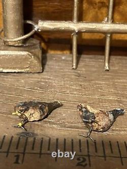 ANTIQUE Miniature FOLK ART ERZGEBIRGE Wood Carved German Bird Chickens Lot 6