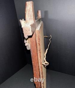 ANTIQUE Tramp Art Carved Frame Poinsettia Needlepoint Victorian Folk Art Wood