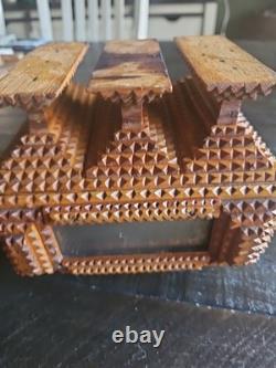 ANTIQUE Tramp Art Folk Art Box Pyramidal Chip Carved Footed Keepsake C. 1900