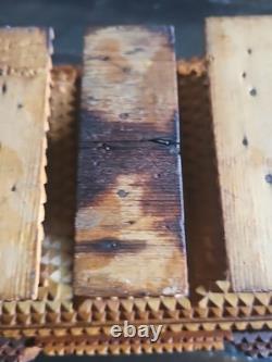 ANTIQUE Tramp Art Folk Art Box Pyramidal Chip Carved Footed Keepsake C. 1900