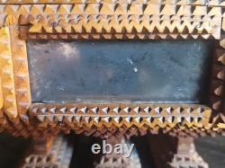 ANTIQUE Tramp Art Folk Art Box Pyramidal Chip Carved Footed Keepsake C. 1900