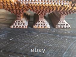 ANTIQUE Tramp Art Folk Art Box Pyramidal Chip Carved Footed Keepsake C. 1900