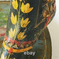 ANTIQUE VICTORIAN WOODEN CARVED HAND PAINTED FOLK ART LADIES BOOTS. C1800's