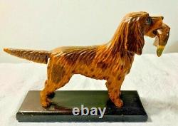 ANTIQUE VINTAGE FOLK ART HAND CARVED PAINTED ENGLISH SETTER HUNTING DOG With QUAIL