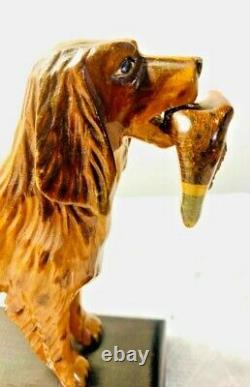 ANTIQUE VINTAGE FOLK ART HAND CARVED PAINTED ENGLISH SETTER HUNTING DOG With QUAIL