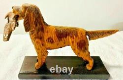 ANTIQUE VINTAGE FOLK ART HAND CARVED PAINTED ENGLISH SETTER HUNTING DOG With QUAIL