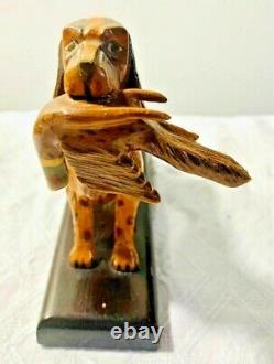 ANTIQUE VINTAGE FOLK ART HAND CARVED PAINTED ENGLISH SETTER HUNTING DOG With QUAIL