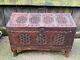 Antique Vintage Indian Dowery Marriage Chest Trunk Carved Panels Folk Art Hindu