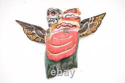 ATQ MEXICAN GUERRERO FOLK ART CARVED WOOD ANGEL SKELETON Cherub MASK DAY OF DEAD