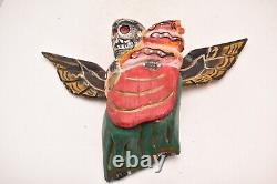 ATQ MEXICAN GUERRERO FOLK ART CARVED WOOD ANGEL SKELETON Cherub MASK DAY OF DEAD