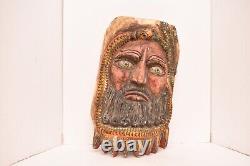 ATQ MEXICAN GUERRERO FOLK ART CARVED WOOD BEARDED MAN With SNAKES VTG DANCE MASK