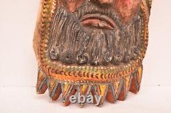 ATQ MEXICAN GUERRERO FOLK ART CARVED WOOD BEARDED MAN With SNAKES VTG DANCE MASK