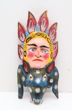 ATQ MEXICAN GUERRERO FOLK ART CARVED WOOD Double Face Animal VTG DANCE MASK 16