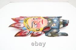 ATQ MEXICAN GUERRERO FOLK ART CARVED WOOD Double Face Animal VTG DANCE MASK 16