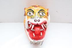 ATQ MEXICAN GUERRERO FOLK ART CARVED WOOD Leopard Cheetah VTG DANCE MASK W TEETH