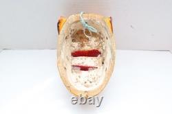 ATQ MEXICAN GUERRERO FOLK ART CARVED WOOD Leopard Cheetah VTG DANCE MASK W TEETH