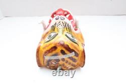ATQ MEXICAN GUERRERO FOLK ART CARVED WOOD Leopard Cheetah VTG DANCE MASK W TEETH