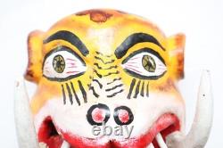 ATQ MEXICAN GUERRERO FOLK ART CARVED WOOD Leopard Cheetah VTG DANCE MASK W TEETH