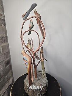 A Folk Art Carved Bird Tree by Dan Strawser