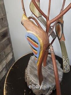 A Folk Art Carved Bird Tree by Dan Strawser