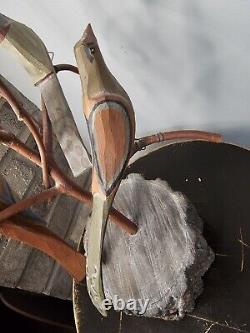 A Folk Art Carved Bird Tree by Dan Strawser