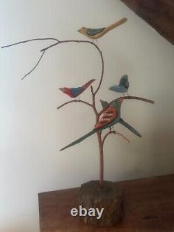A Folk Art Carved Bird Tree by Dan Strawser 1991