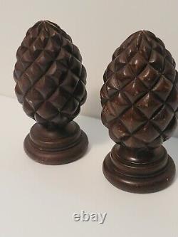 A Lovely Pair of 19th Century Folk Art Pineapple Carved Wood Finials
