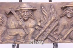 A Wood Hand Carved Plaque Vtg Folk Art 5x14 Andrzej Glód b. 1959 Paszyn Poland