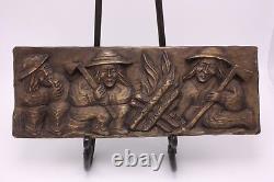 A Wood Hand Carved Plaque Vtg Folk Art 5x14 Andrzej Glód b. 1959 Paszyn Poland