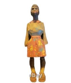 Adrian R. Woodall Hand Carved Wood Female Male Figurines Folk Art Vtg Signed