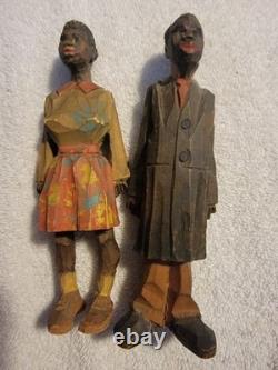 Adrian R. Woodall Hand Carved Wood Female Male Figurines Folk Art Vtg Signed
