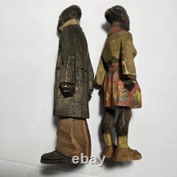 Adrian R. Woodall Hand Carved Wood Female Male Figurines Folk Art Vtg Signed