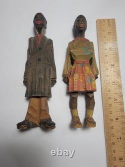 Adrian R. Woodall Hand Carved Wood Female Male Figurines Folk Art Vtg Signed