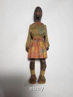 Adrian R. Woodall Hand Carved Wood Female Male Figurines Folk Art Vtg Signed