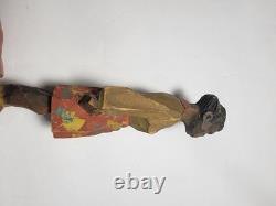 Adrian R. Woodall Hand Carved Wood Female Male Figurines Folk Art Vtg Signed