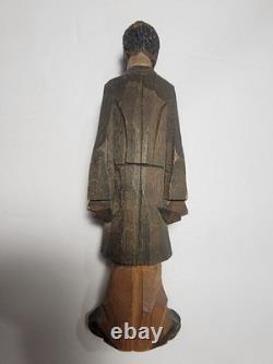 Adrian R. Woodall Hand Carved Wood Female Male Figurines Folk Art Vtg Signed