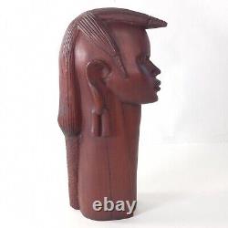 African Folk Art Carved Wood Head Bust Statue 3pc Set 10 ISAKA Artist Signed