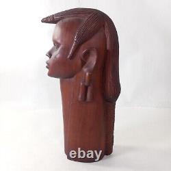 African Folk Art Carved Wood Head Bust Statue 3pc Set 10 ISAKA Artist Signed