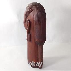 African Folk Art Carved Wood Head Bust Statue 3pc Set 10 ISAKA Artist Signed