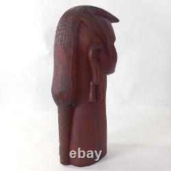 African Folk Art Carved Wood Head Bust Statue 3pc Set 10 ISAKA Artist Signed