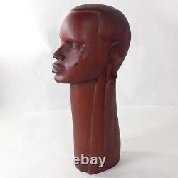 African Folk Art Carved Wood Head Bust Statue 3pc Set 10 ISAKA Artist Signed