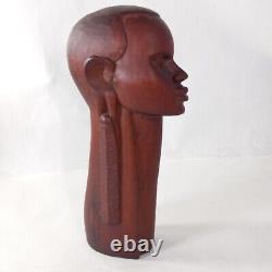 African Folk Art Carved Wood Head Bust Statue 3pc Set 10 ISAKA Artist Signed