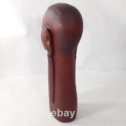 African Folk Art Carved Wood Head Bust Statue 3pc Set 10 ISAKA Artist Signed