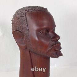 African Folk Art Carved Wood Head Bust Statue 3pc Set 10 ISAKA Artist Signed