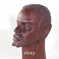 African Folk Art Carved Wood Head Bust Statue 3pc Set 10 ISAKA Artist Signed
