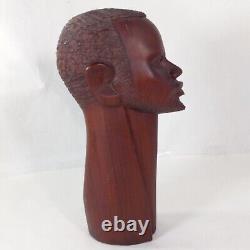 African Folk Art Carved Wood Head Bust Statue 3pc Set 10 ISAKA Artist Signed