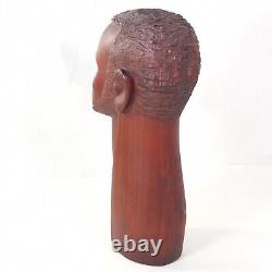 African Folk Art Carved Wood Head Bust Statue 3pc Set 10 ISAKA Artist Signed