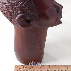 African Folk Art Carved Wood Head Bust Statue 3pc Set 10 ISAKA Artist Signed