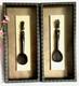 African Folk Art Hand Carved Spoon Dark Wood In Shadow Box Frame (set Of 2)