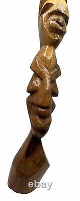 African Folk Art Hand Carved Wooden Bust Statue Totem VTG Unique Solid